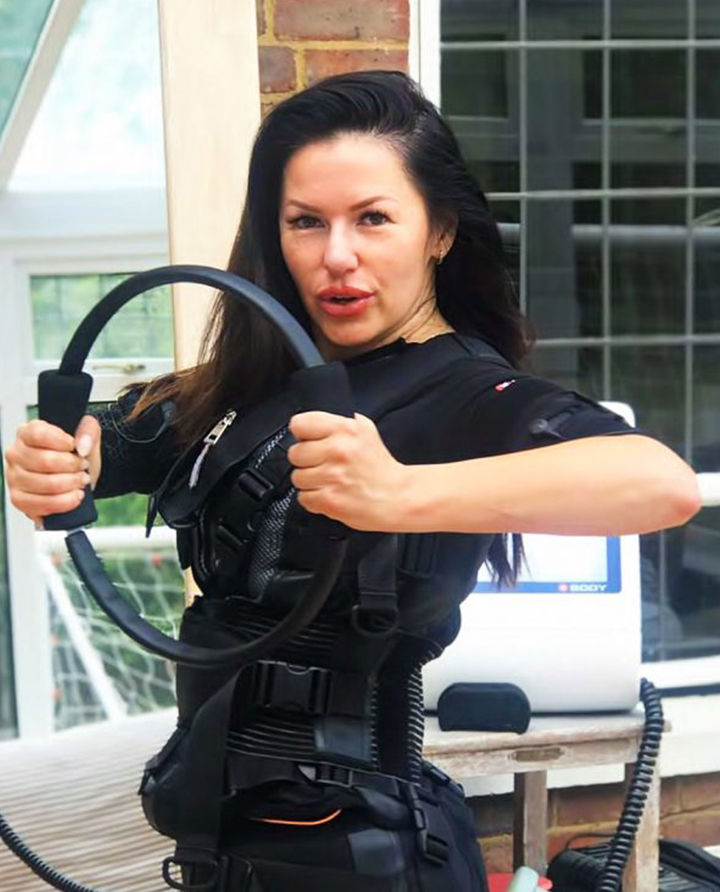 Joanna during an EMS training session with a resistance ring